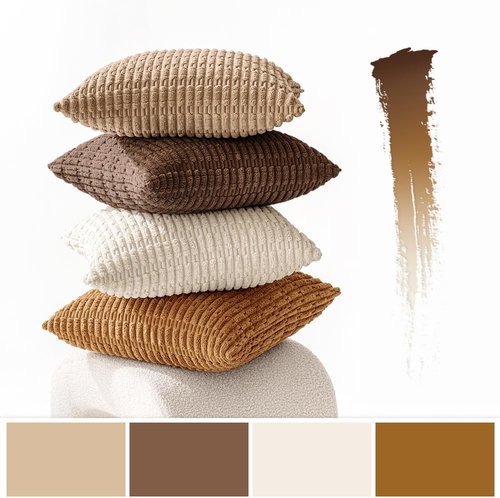 MIULEE Decorative Throw Pillow Covers - Pack of 4 Neutral Corduroy 18x18 Inch for Rustic Farmhouse Home Decor | Soft Striped Design in Brown