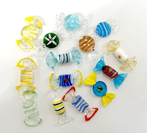 Murano Glass Candy Ornaments - Handmade Vintage Sweets | 24-Piece Set for Home & Holiday Decor