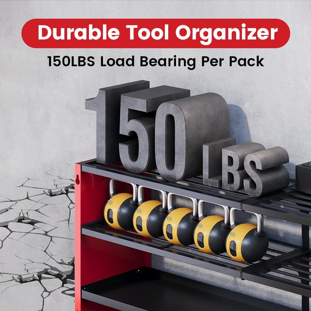 Power Tool Organizer by [Brand Name] - Heavy Duty Wall Mount Tool Shelf with Power Strip | 400lbs Capacity, 12 Slots