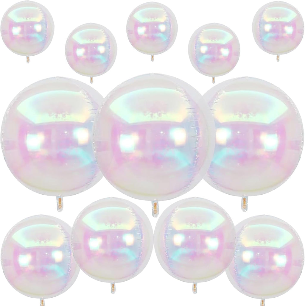 Skiennix 12Pcs Iridescent Round Foil Balloons - Holographic 4D Clear Balloons for Birthday & Wedding Decor