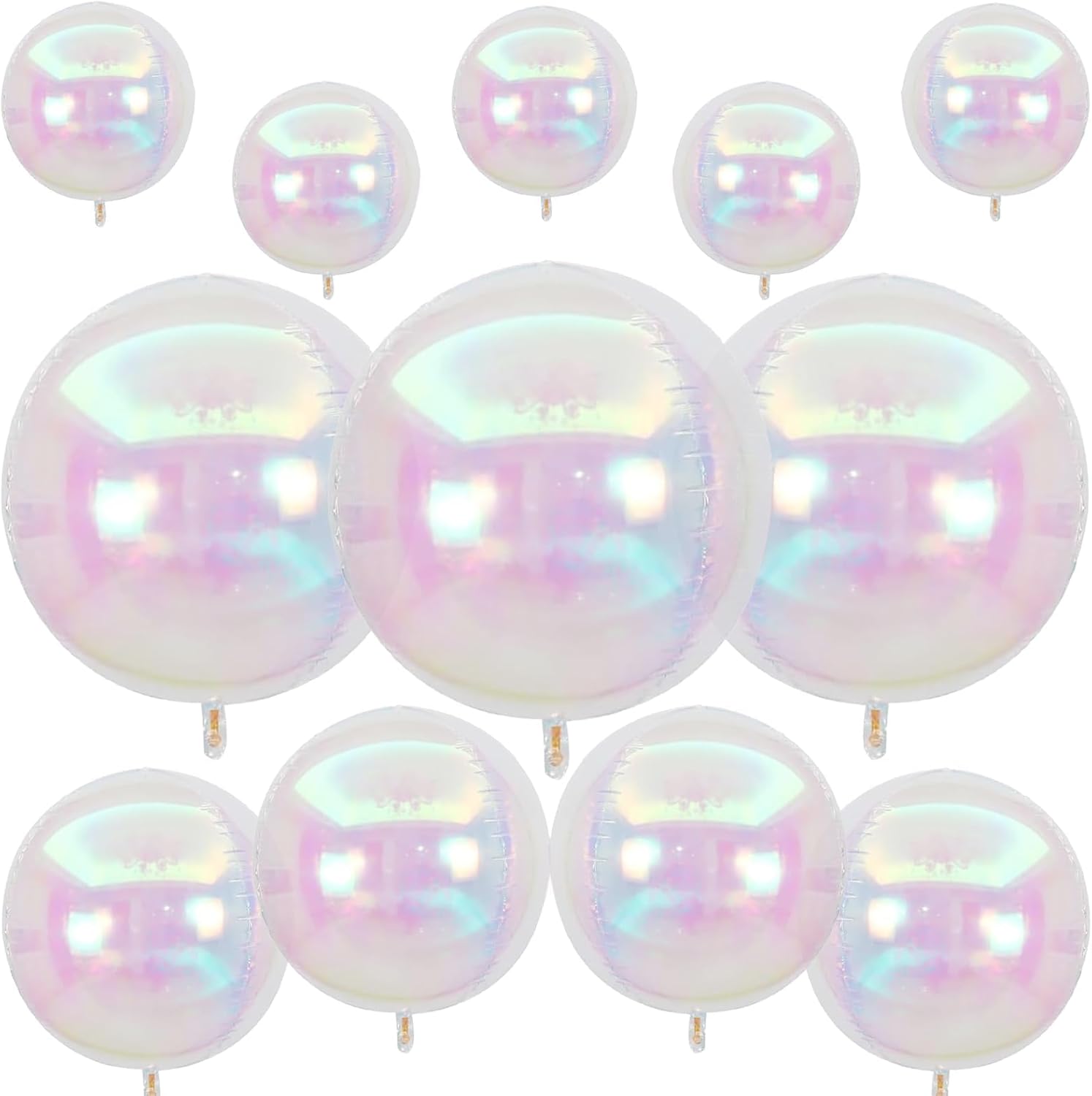 Skiennix 12Pcs Iridescent Round Foil Balloons - Holographic 4D Clear Balloons for Birthday & Wedding Decor
