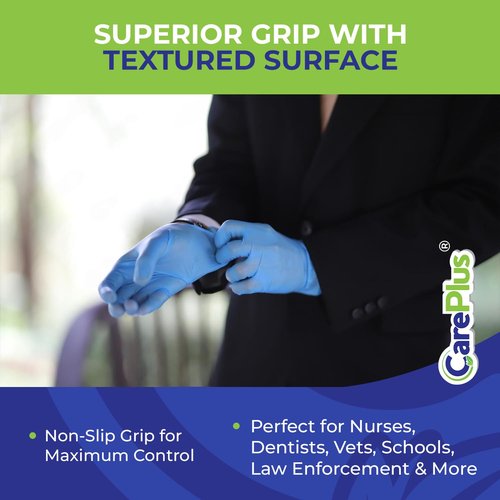 CARE PLUS 1000 Count Extra Large Size Medical Grade Examination Nitrile Blue Gloves, 3 Mill, Rip Resistant, Powder Allergy and Latex Free, Non Sterile, Single Use