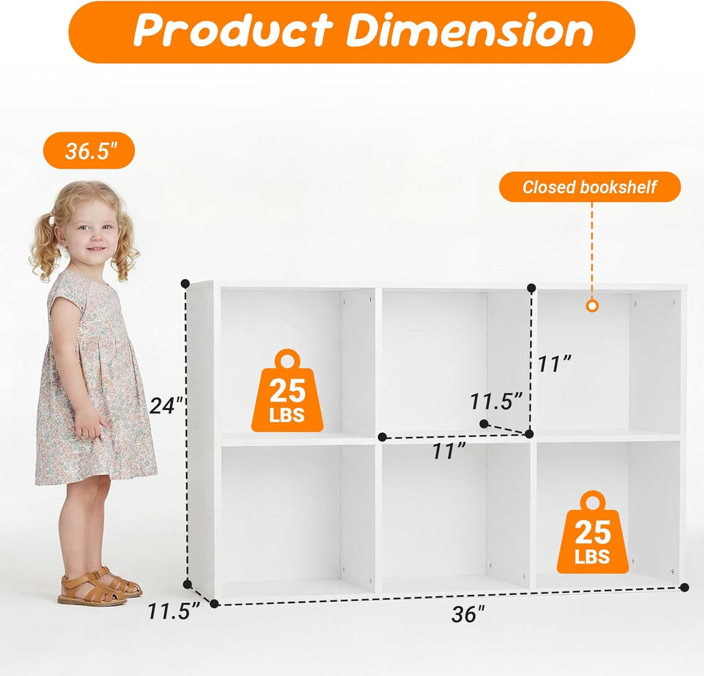 6 Cube Storage Organizer by [Brand Name] - Kids Cubby Bookshelf with Closed Back Panel | White Toy Storage for Nursery & Classroom