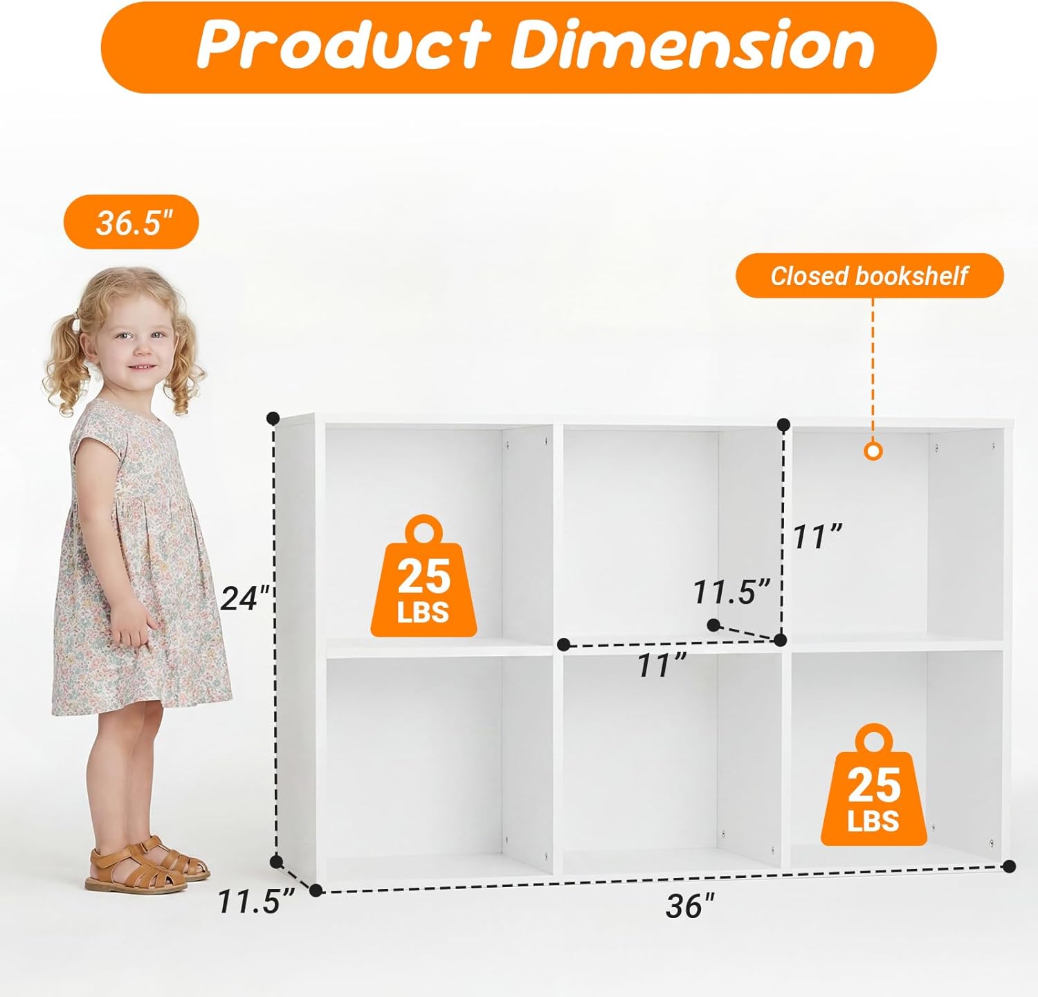 6 Cube Storage Organizer by [Brand Name] - Kids Cubby Bookshelf with Closed Back Panel | White Toy Storage for Nursery & Classroom