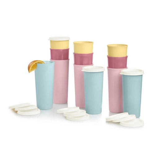 Tupperware Tumbler Set in Multicolor, 12 Count, Dishwasher Safe and BPA Free (12 Tumblers, 12 Lids, 16 fl oz each)