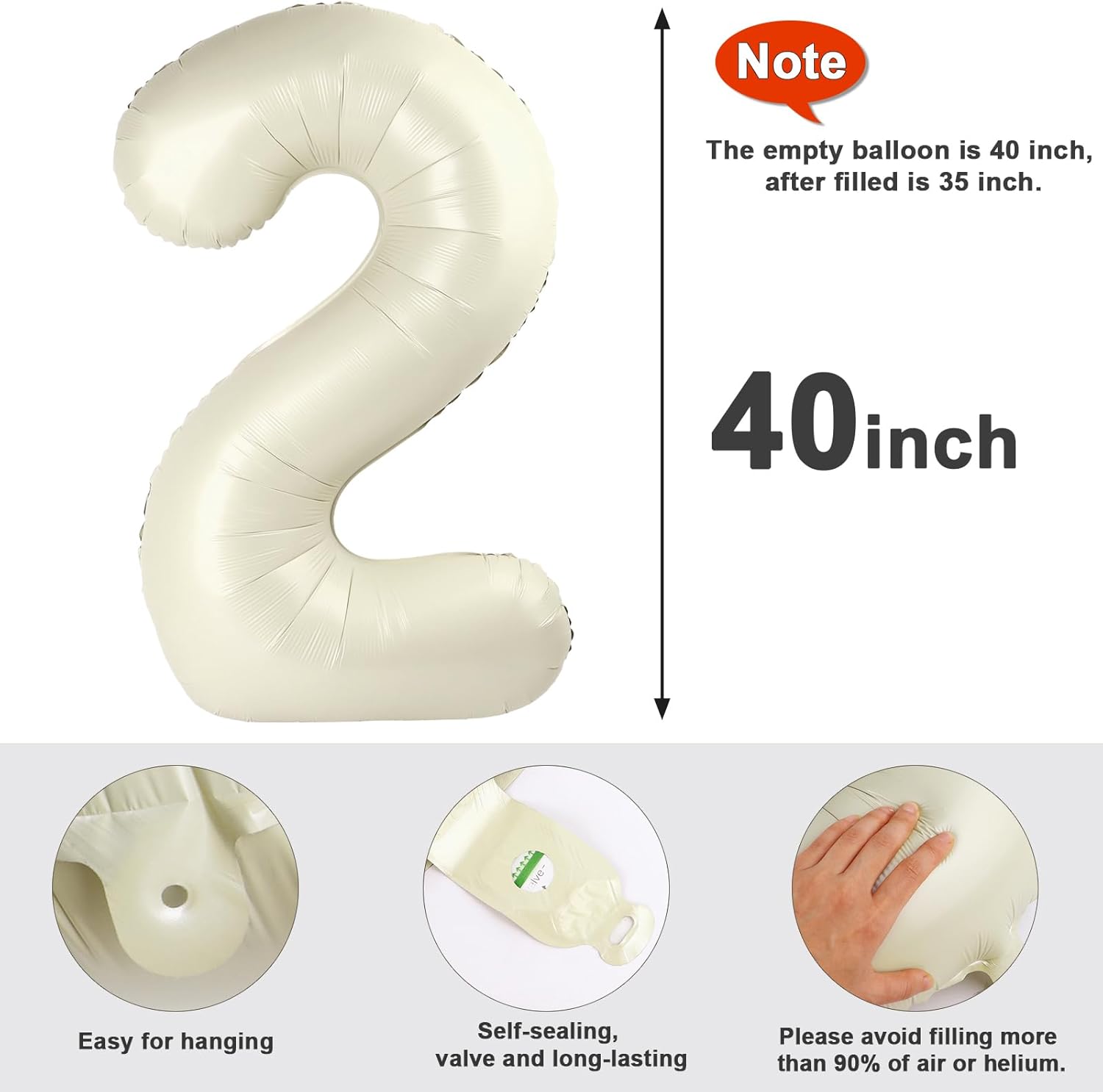 Skiennix 40-Inch Cream White Number Balloons - Perfect for 2nd, 12th, 21st Birthday Celebrations & Weddings