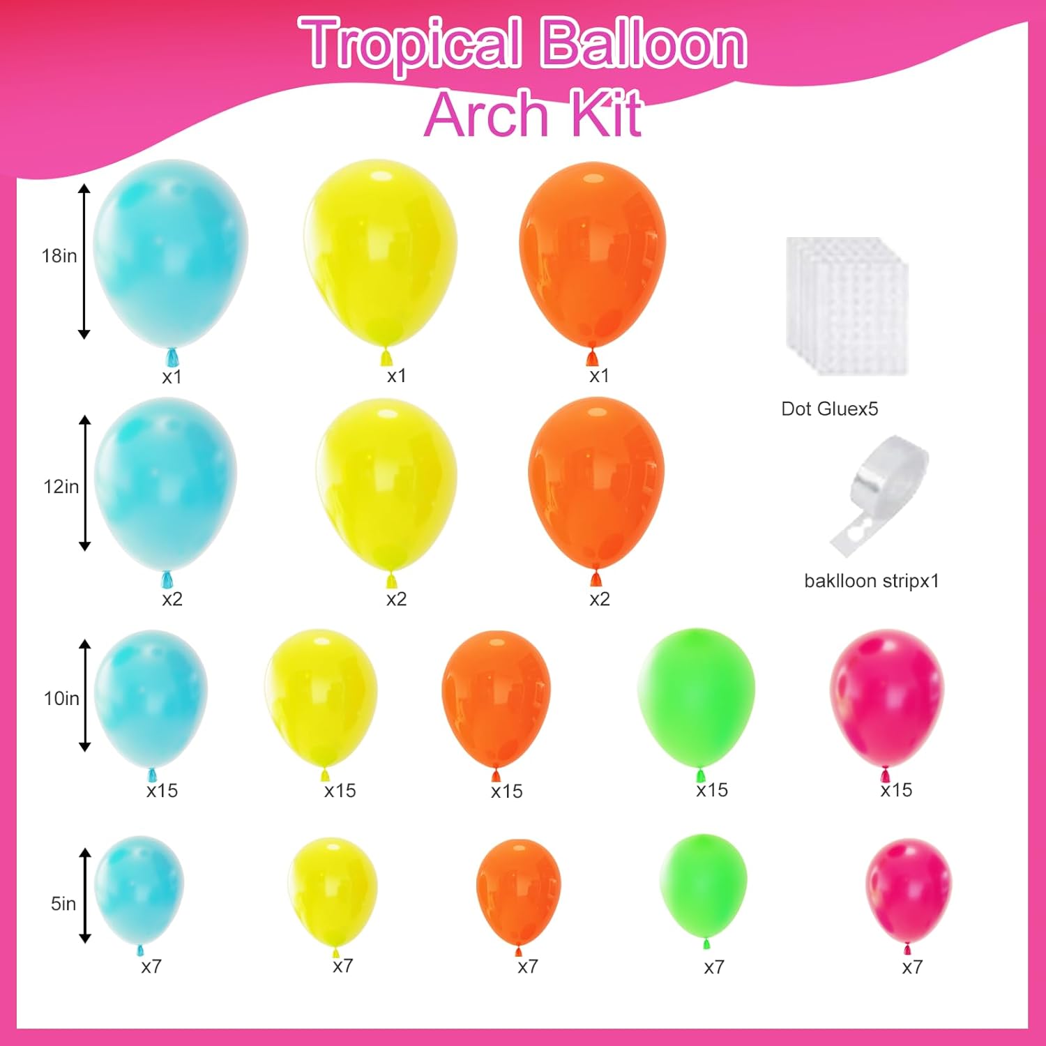 Skiennix Tropical Balloon Arch Kit - 119 Pcs Hawaiian Latex Balloons for Summer Party Decor | Wedding, Birthday, Baby Shower