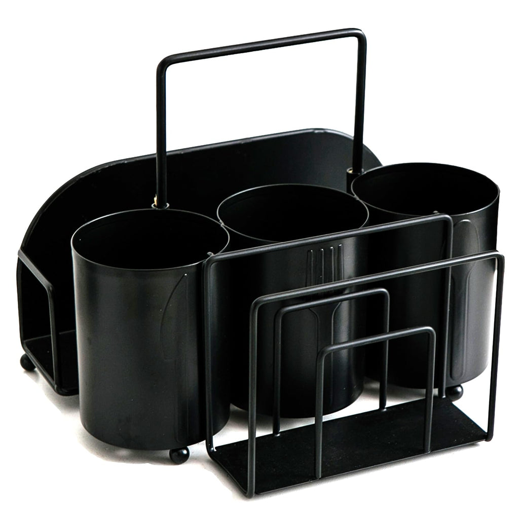 NelyBet Silverware Caddy Utensil Holder for Countertop Utensil Caddy with Paper Plate Napkin Holder Cutlery Flatware Silverware Organizers for Outdoor Party Camping Picnic - Black Metal