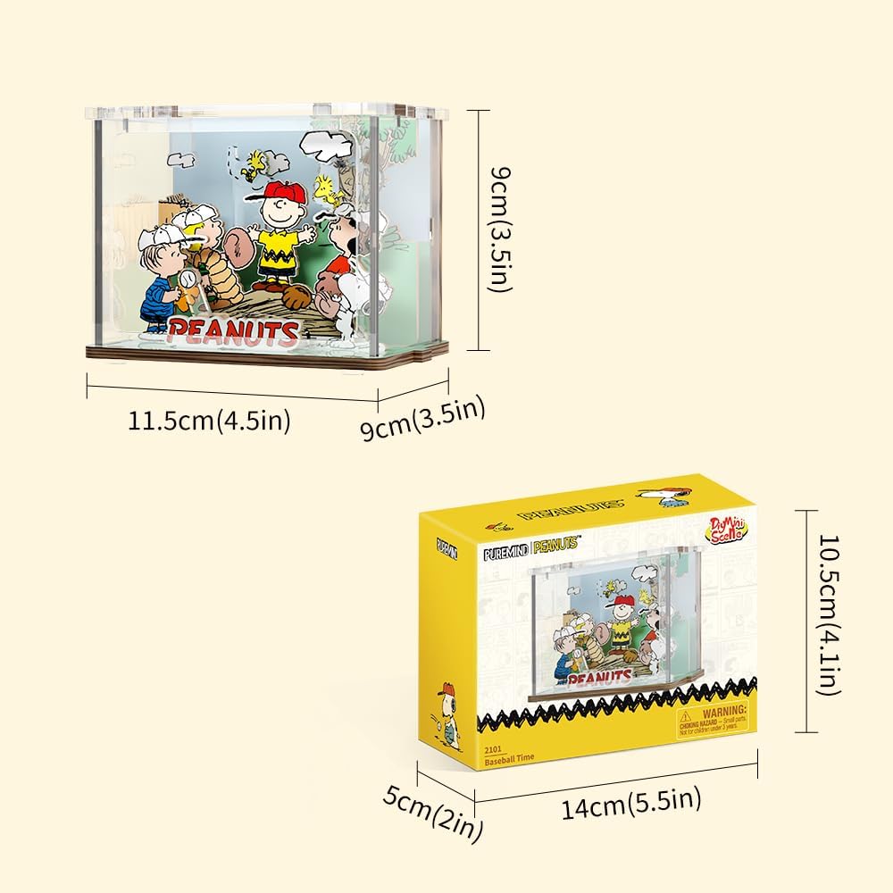 PUREMIND Snoopy Baseball Miniature Wooden Puzzle Kit - Officially Licensed 3D Building Set for Fans