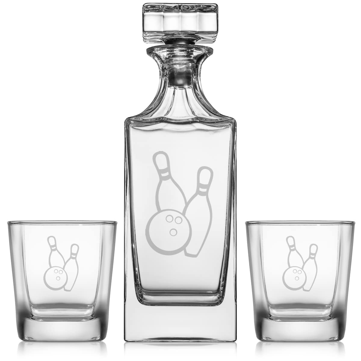 Whiskey Decanter Gift Set With 2 Whiskey Old Fashioned Rocks Glasses Bowling Ball And Pins