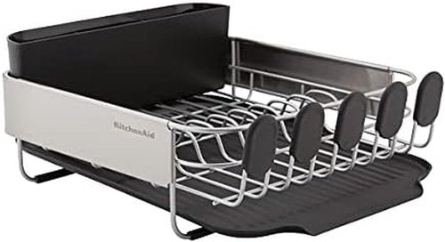 KitchenAid Dish Rack - Compact, Rust Resistant Design with Removable Caddy & Self-Draining Drainboard | 16.06-Inch, Black