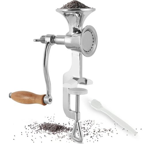 Moongiantgo Hand Grain Mill Grinder Poppy Seeds Mill Stainless Steel Coarseness Adjustable Table Clamp Hand Crank 50g Small Hopper for Pepper Corn Wheat Barley Soybeans Chickpeas Bird feed