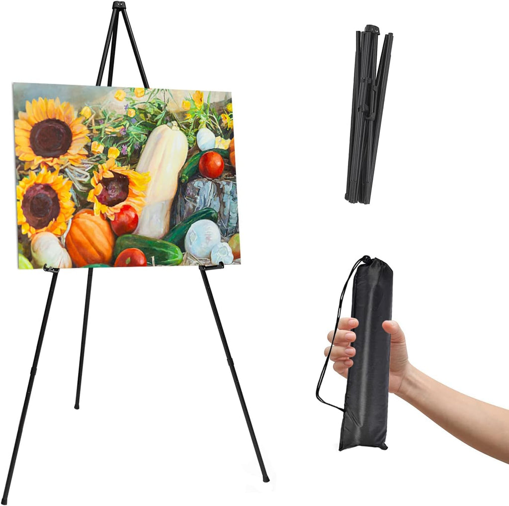 Skiennix Adjustable Metal Easel Stand - Portable 63'' Display for Wedding Signs & Art | Black