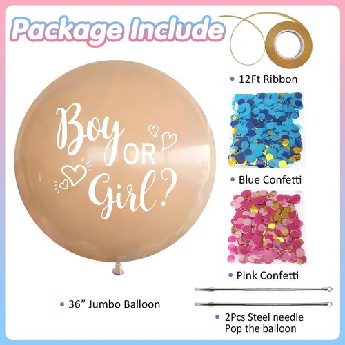 Lopeastar 36Inch Gender Reveal Balloon, Gender Reveal Ideas Neutral Boy or Girl Balloons with Pink Blue Confetti for Revelacion de Sexo de Bebe