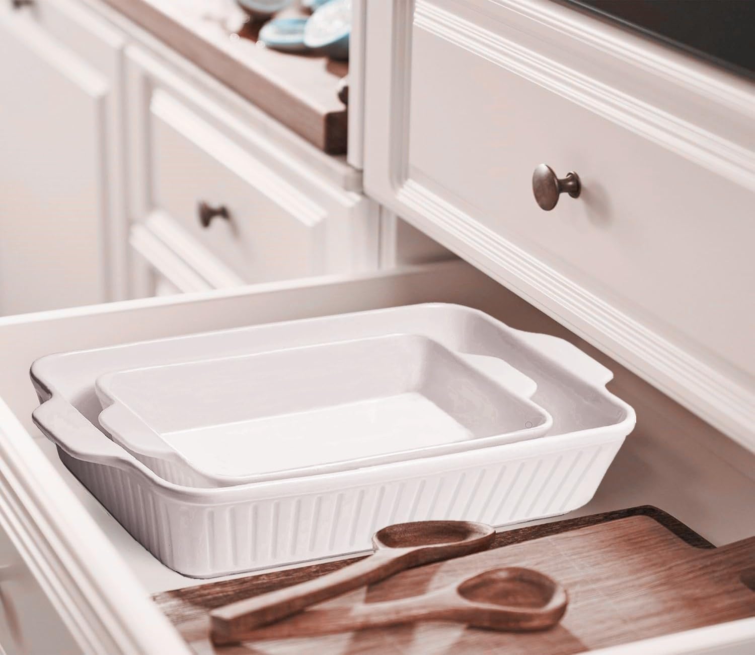 **Ceramic Baking Dish Set - 2-Piece Oven Safe Casserole Pans for Lasagna & Cake | White 4.4QT & 1.8QT**
