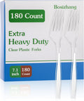 Skiennix Extra Heavy Duty Clear Plastic Forks - 180 Count, 7.1" Durable & BPA-Free Utensils for Events