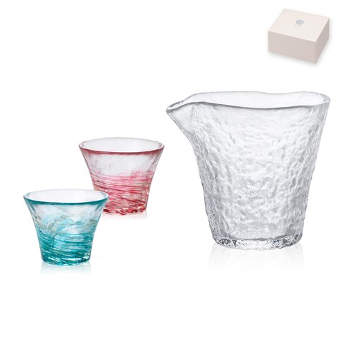 Handcrafted Japanese Sake Set – Elegant Gift for Any Occasion (First Snow Sake Carafe with 2 Cups Set (Cherry Blossom & Camellia）, Carafe (8.4 oz - 250ml), Cup (1.7 oz - 50ml))