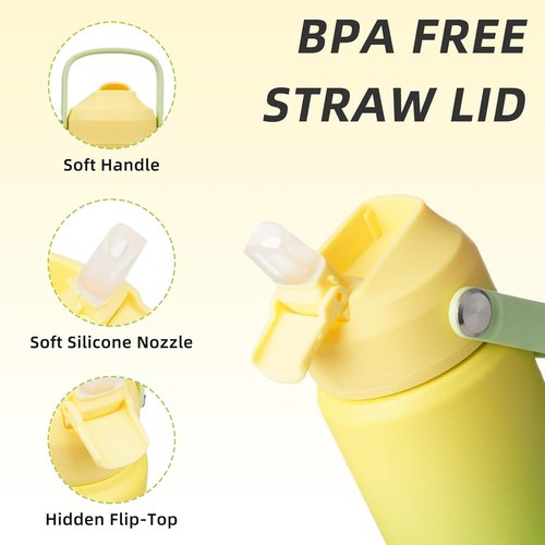BJPKPK Insulated Water Bottle - 12oz Stainless Steel with Straw Lid & Flex Handle | BPA Free, Fresh Green