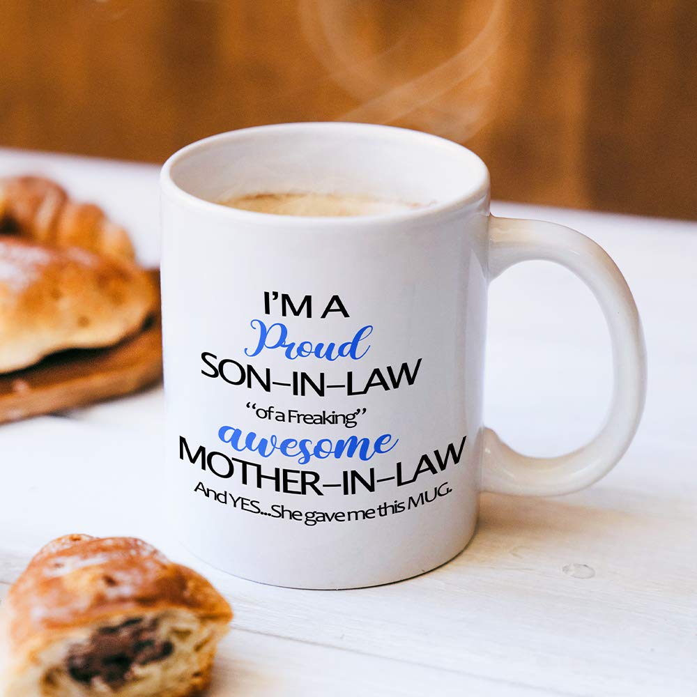 Fatbaby Funny Son In Law Coffee Mugs, Humorous Birthday Fathers Day Gift Teac Cup for Son-In-Law from Mother In Law 11oz