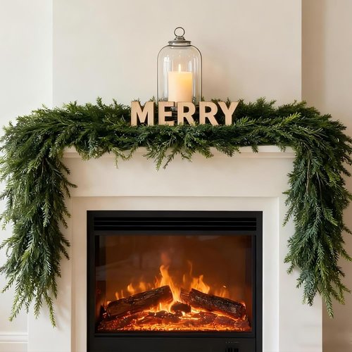 Aiinoo 2 Pcs 6 Ft Artificial Norfolk Pine Garlands Real Touch Winter Greenery Garland Faux Green Garland for Table Centerpieces Mantle Wall Indoor Outdoor Christmas Decorations