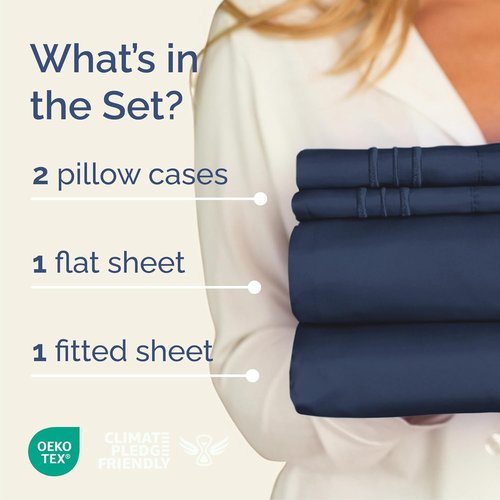 Cal King Size Sheet Set by [Brand Name] - Comfy Cooling Bed Sheets | Luxury Hotel Quality - Deep Pockets, Soft & Wrinkle-Free - Navy Blue