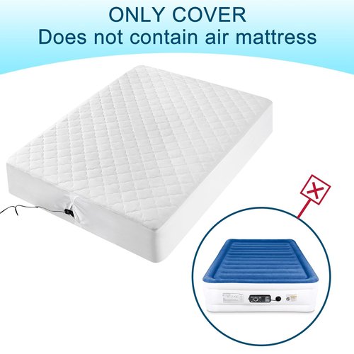 Queen Air Bed Mattress Pad with 15-24 Inch Deep Pockets - Waterproof Protector for Warm Sleep & Cold Air Insulation,Perfect for Camping, Guest Bed, Pets & Overnight Visitors-White