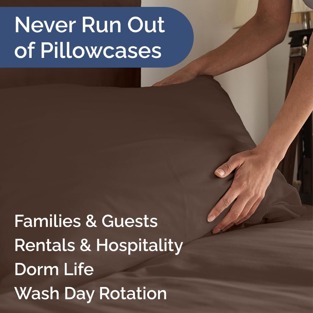 Ultra Soft Hotel Quality Pillow Cases Set by Queen | 10 Comfy, Wrinkle-Free Covers - Stain & Fade Resistant - Easy Care, Machine Washable - Brown