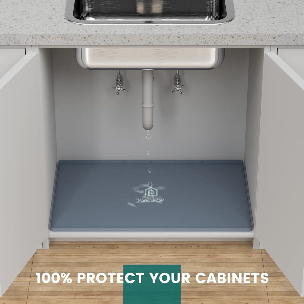 Under Sink Mat, 31" x 22" Silicone Kitchen Cabinet Tray, Waterproof & Flexible Under Sink Liner for Kitchen Bathroom and Laundry Room(Gray)