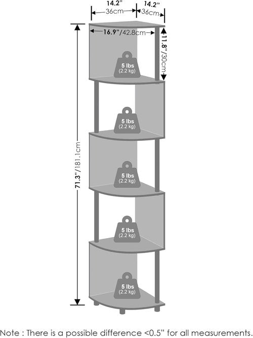 Furinno 5-Tier Bookshelf - Zigzag Corner Design | Espresso/Black | Perfect for Living Room, Bedroom, Home Office