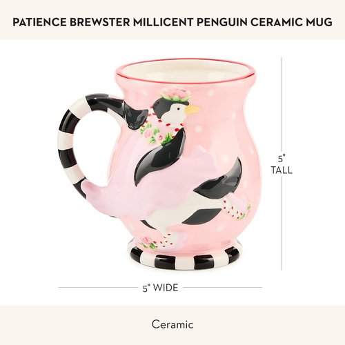 MACKENZIE-CHILDS Patience Brewster MiIllicent Penguin Ceramic Mug, Cute Coffee Mug and Tea Mug