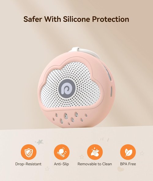 Dreamegg White Noise Machine - Portable Baby Sound Machine with 21 Soothing Sounds | Pink Silicone Cover