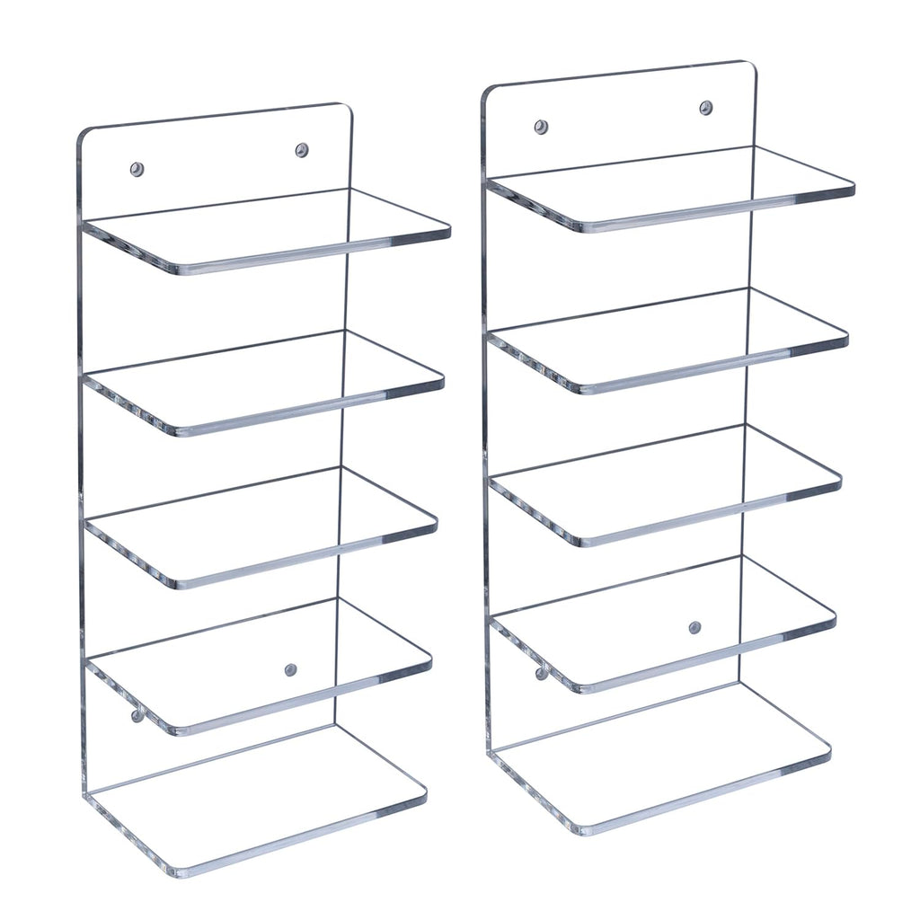 MyGift 5 Tier Clear Acrylic Sunglasses Holder Rack, Wall Mounted Eye Glasses Shelf or Tabletop Display Stand, Retail Eyewear Showcase Storage Organizer, Set of 2