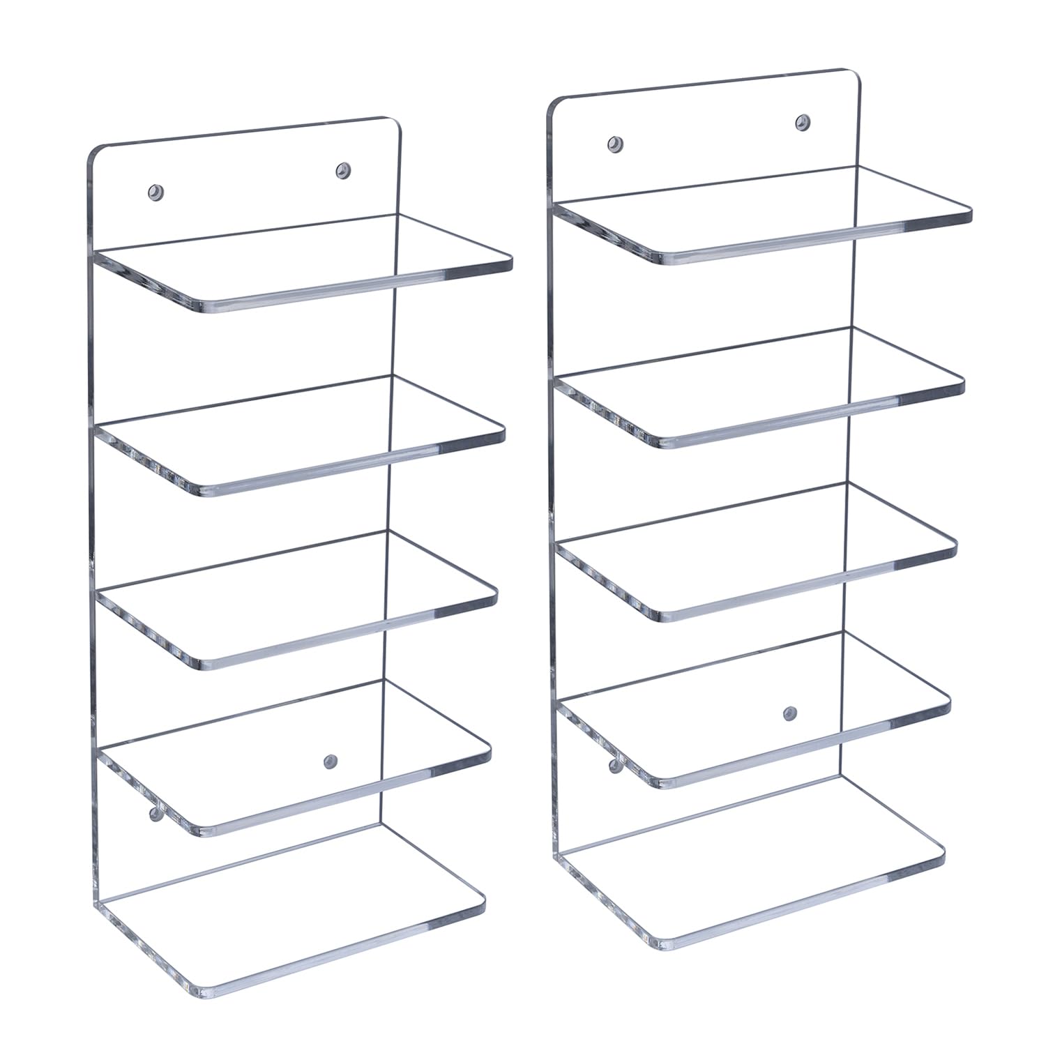 MyGift 5 Tier Clear Acrylic Sunglasses Holder Rack, Wall Mounted Eye Glasses Shelf or Tabletop Display Stand, Retail Eyewear Showcase Storage Organizer, Set of 2
