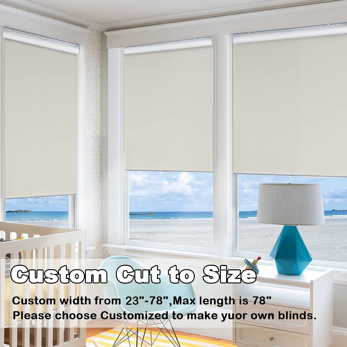 Persilux Sheer Shades Cordless Window Blinds 100% Blackout Roller Shades UV Protection Window Shades for Windows, Home and Office, Bedroom and Living Room (30" W x 72" H, White)