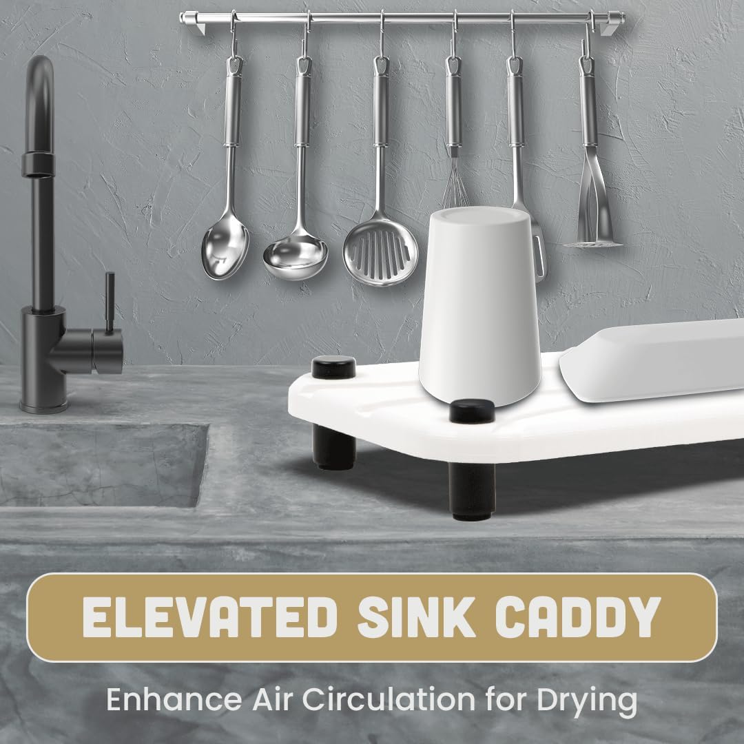 Stone Drying Tray Set - Diatomite Kitchen Sink Organizer | Water-Absorbing Bathroom Mat (White)