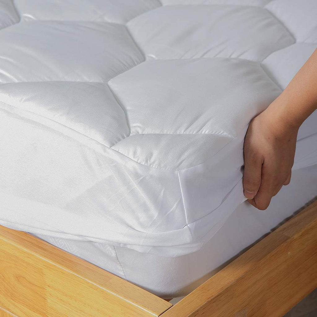 Queen Mattress Pad by [Brand Name] - Ultra Soft Quilted Fitted Topper for 8-21" Deep Pockets - White