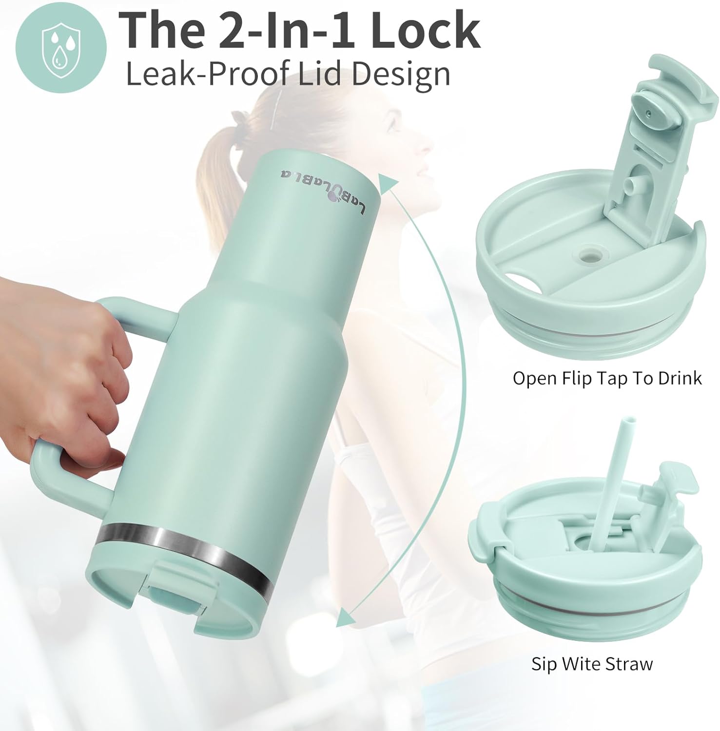 Skiennix 40oz Tumbler - Double Wall Vacuum Insulated Stainless Steel Water Bottle | Leak Proof Lid & Straw - Blue Haze