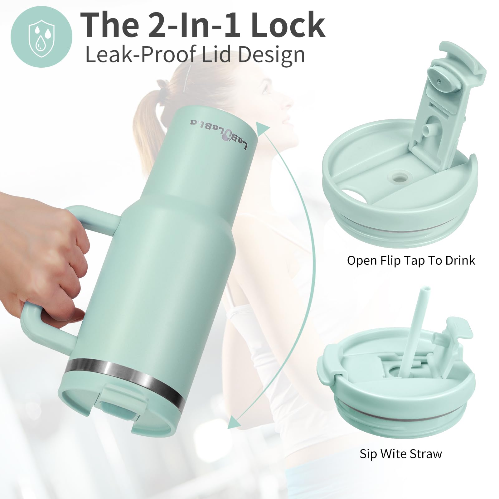 Labulabla 40oz Tumbler with Handle,Double Wall Vacuum Reusable Stainless Steel Insulated Water Bottle,With Leak Proof lid and Straw for Iced or Cold Beverages (Blue Haze)