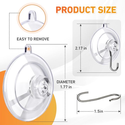 KORCCI Suction Cup Hooks - 12-Pack Clear Medium 1.77-Inch, 10LB Max Load, Reusable & Removable for Tile, Glass, Shower & Kitchen