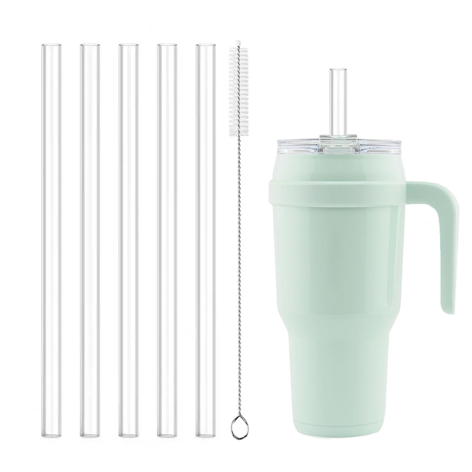 Replacement Straw Compatible with Reduce 50 oz 40 oz Tumbler, 5 Pack Reusable Straw with Cleaning Brush, Plastic, Clear