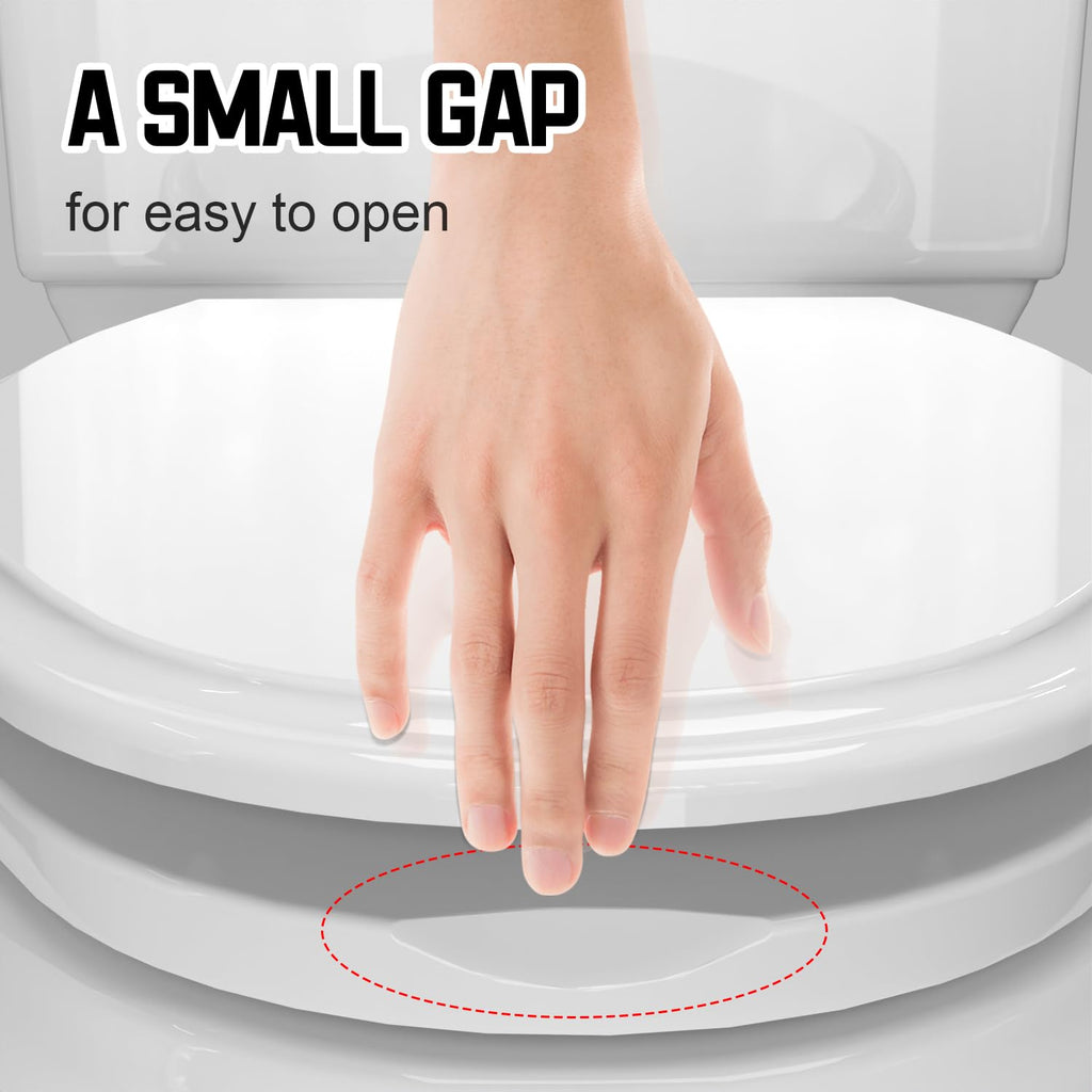 Premium Heavy-Duty Elongated (Oval) Toilet Seat (Oblong 18.5″), Soft Close & Silent, Metal Hinges, Quick-Attach Installation, Durable, Easy-Clean, White