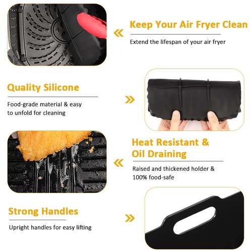 BYKITCHEN Large Air Fryer Silicone Liners Compatible with CHEFMAN 8QT/ 10 QT/ 12 QT & Other 8-12 Quart XL Airfryer, 2PCS 10 Inch Reusable Silicone Airfryer Oven Tray Insert, Air Fryer Accessories