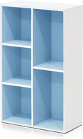 Furinno LUDER Bookshelf - 5-Cube Reversible Bookcase for Easy Assembly | White/Light Blue, 9.4 x 19.5 x 31.5