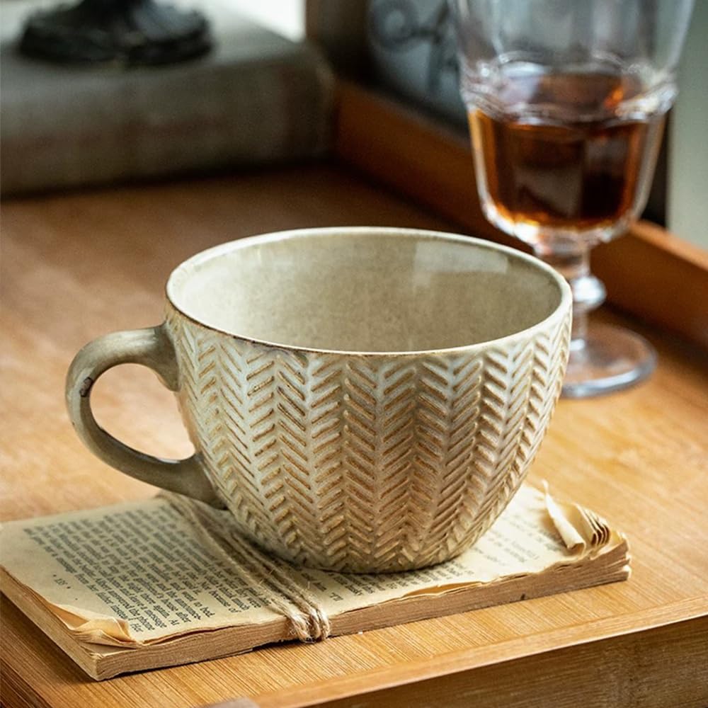 Tvvtuww Ceramic Coffee Cup Mug and Acacia Wooden Saucer Set, 8 oz Ceramic Cup for Espresso Latte Cappuccino Tea, Wooden Handle Mug Set Unglazed Porcelain Arty Mug (Natural Earthiness Finish)
