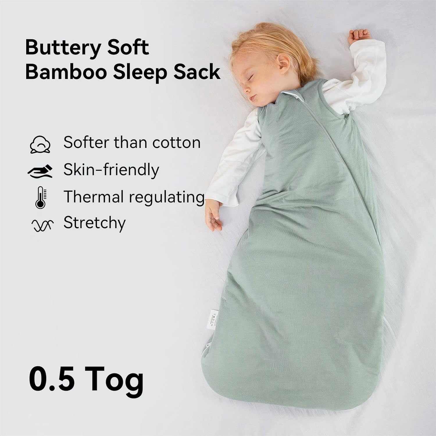 BubblePanda Bamboo Sleep Sack - Soft 0.5 Tog Newborn Wearable Blanket | 0-6 Months, 2-Way Zipper
