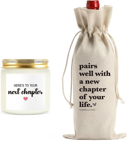 New Chapter Wine Bag Scented Candles Set New Beginnings Gifts for Women Men Farewell Gifts for Friends Going Away Gifts for Coworkers Women Men Moving Away Gifts for Friends New Teacher Gifts