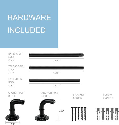 Byondeth Adjustable Curtain Rods | Blackout Wrap Around Design | 16 to 45 Inches, Black Finish