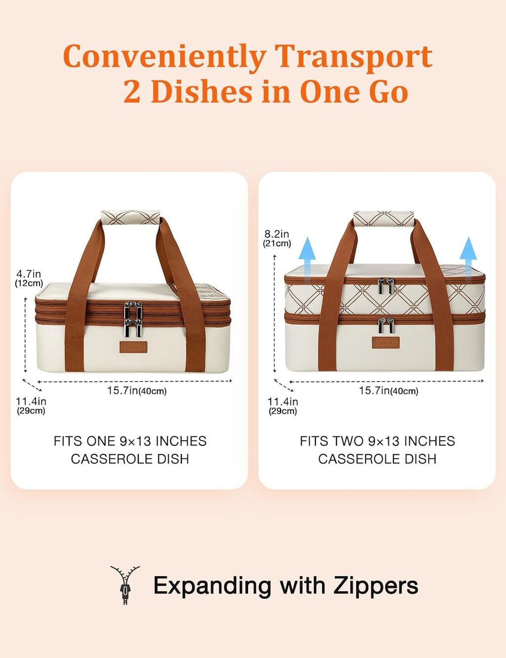 Vuudh Expandable Casserole Carrier Bag - Insulated Double Decker Tote for Hot & Cold Dishes | Perfect for Picnics & Potlucks