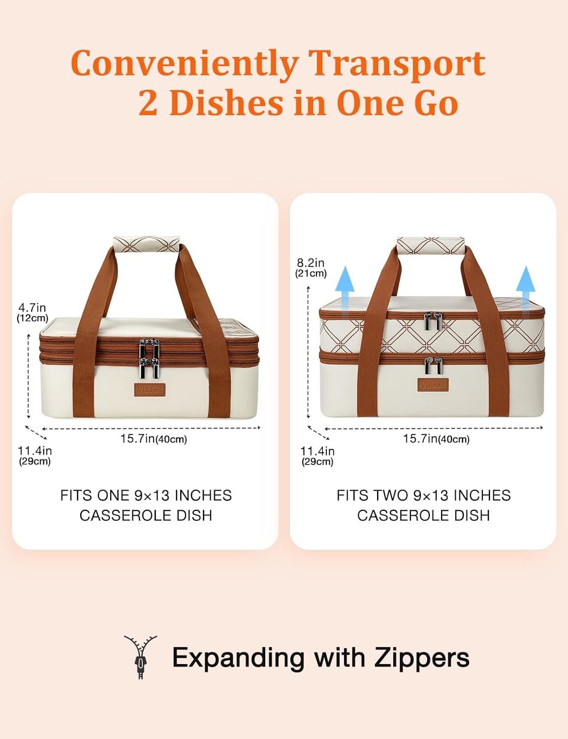 Vuudh Expandable Casserole Carrier Bag - Insulated Double Decker Tote for Hot & Cold Dishes | Perfect for Picnics & Potlucks
