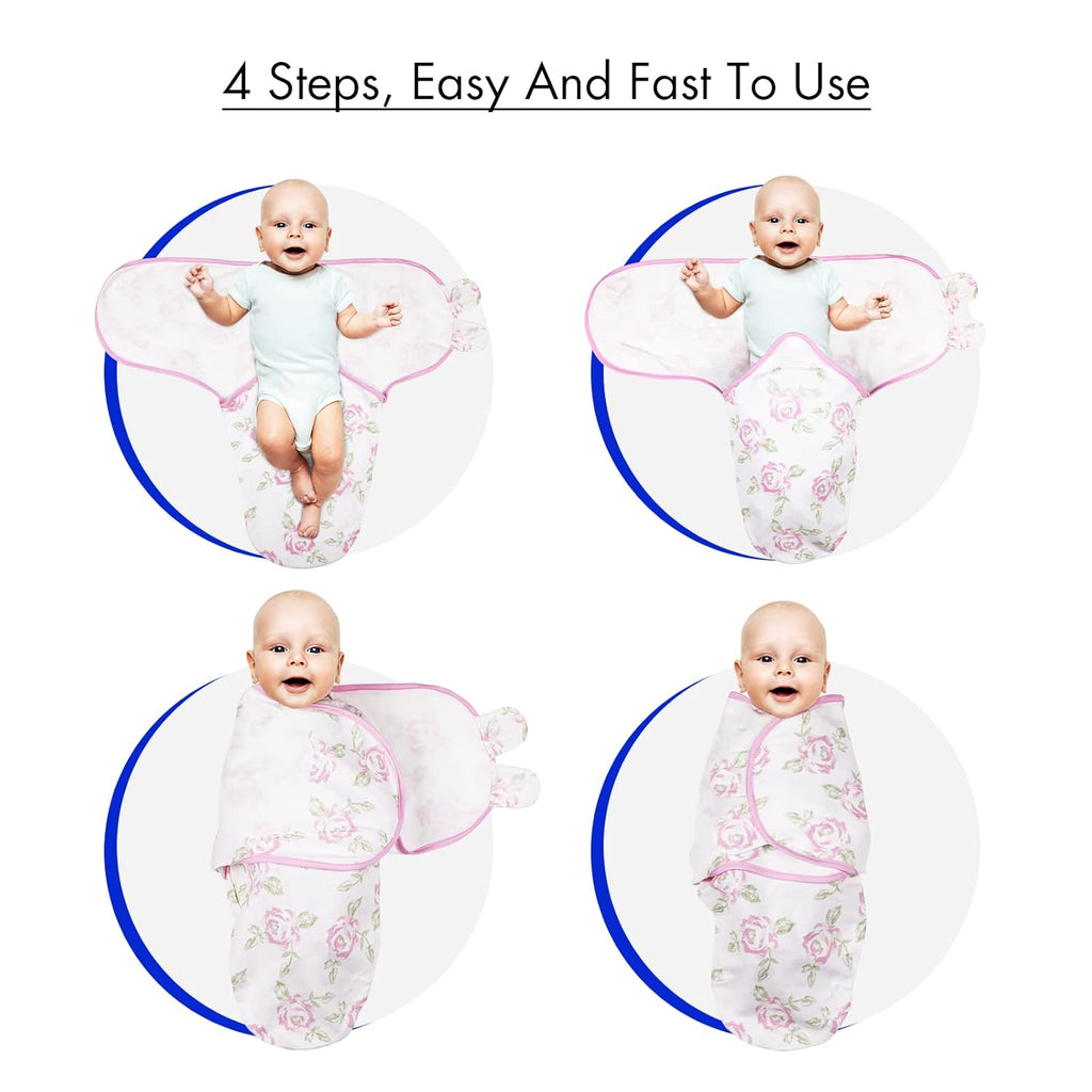 Skiennix Organic Baby Swaddle Sleep Sacks - 4-Pack Adjustable Cotton Wraps for Newborns 0-3 Months